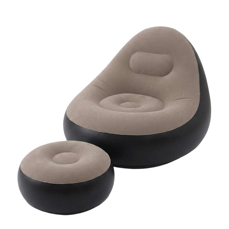 Inflatable Coffee Lazy Sofa Chair with Ottoman Foldable PVC Flocking Lounge Chair for Indoor Outdoor Use