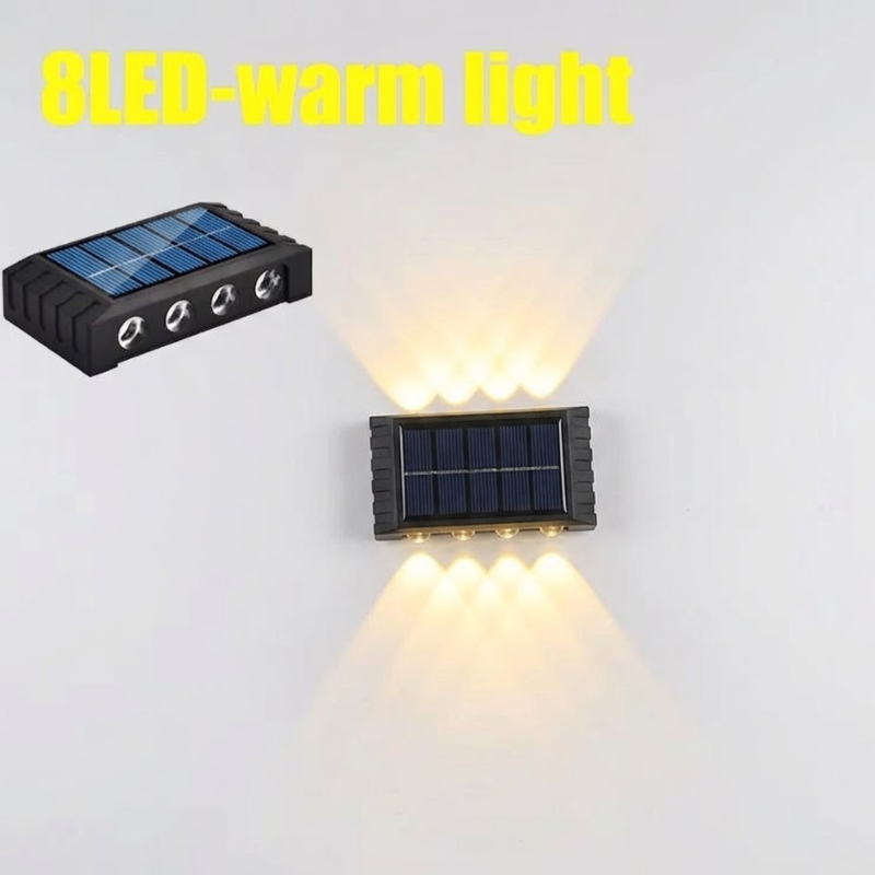 8 LED Solar Wall Light Warm Light Up and Down Outdoor Waterproof Garden Lamp
