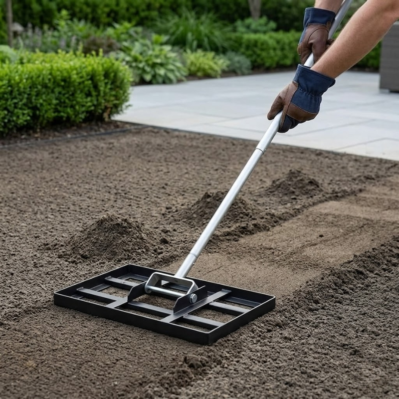 Carbon Steel Lawn Leveling Rake Heavy Duty Ground Soil Leveler 10x17x78in Adjustable Handle