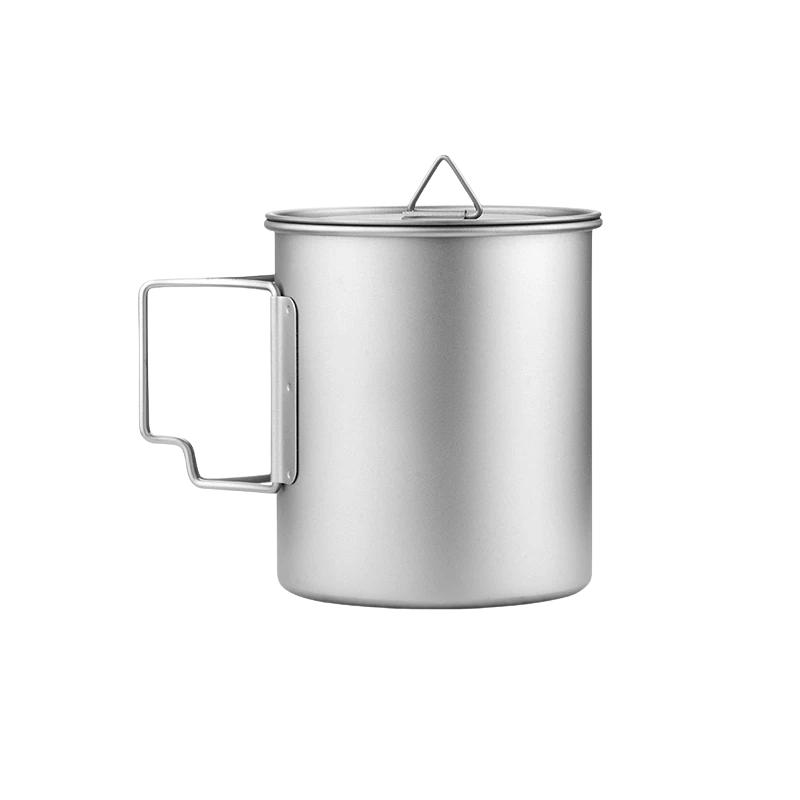 750ml Titanium Camping Mug Lightweight Portable Coffee Cup with Folding Handle and Lid for Outdoor Hiking