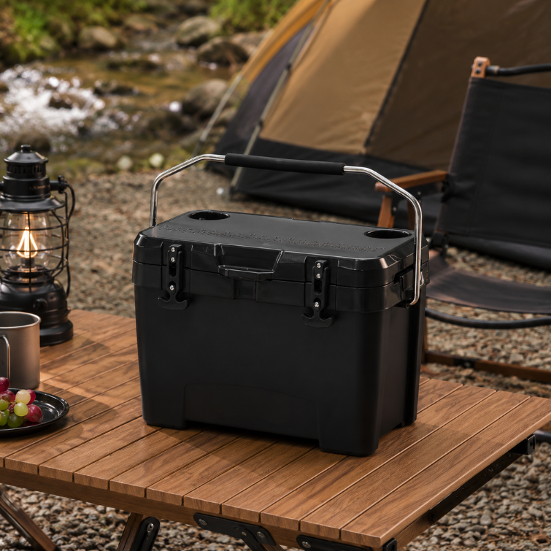 25L Portable Ice Cooler Box Black Insulated Camping Cold Storage Box