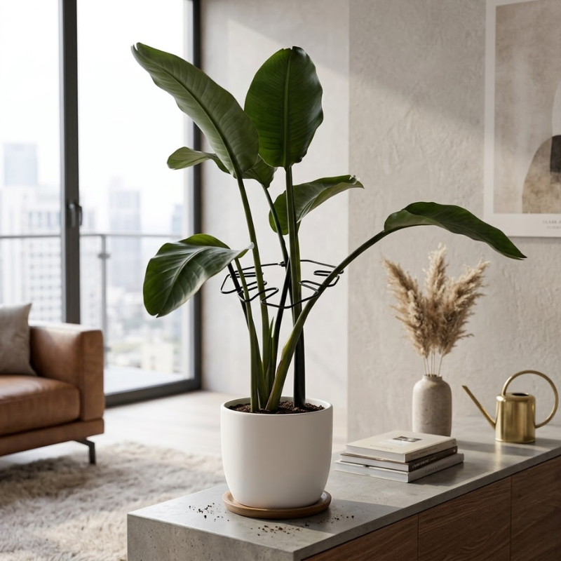 16cm Small Metal Plant Stem Support Black Monstera Climbing Stabilizer Decorative Leaf Design