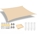 Waterproof Sun Shade Sail Light Yellow 3 × 4 m Rectangle Canopy with 24 Piece Mounting Hardware Kit