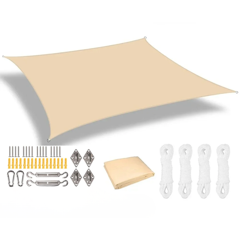 Waterproof Sun Shade Sail Light Yellow 3 × 4 m Rectangle Canopy with 24 Piece Mounting Hardware Kit