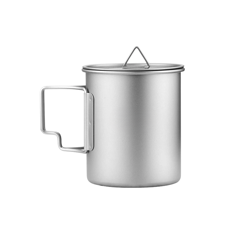 450ml Titanium Camping Mug Lightweight Portable Coffee Cup with Folding Handle and Lid for Outdoor Hiking
