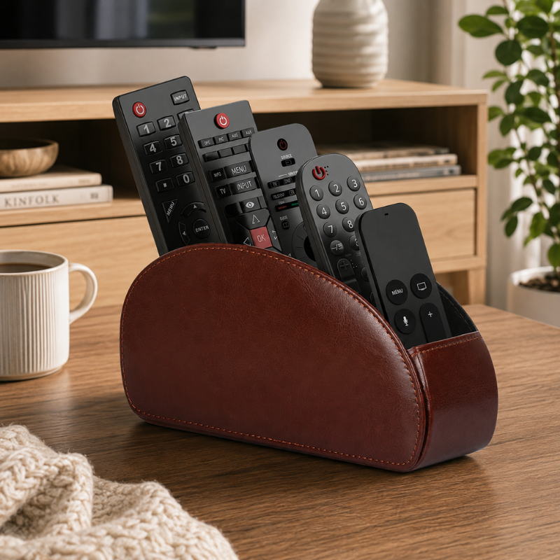 Brown Remote Control Holder 5 Compartments Desktop Organizer Storage Box