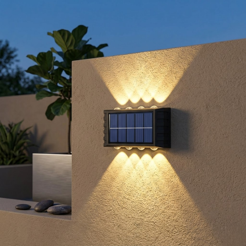 8 LED Solar Wall Light Warm Light Up and Down Outdoor Waterproof Garden Lamp