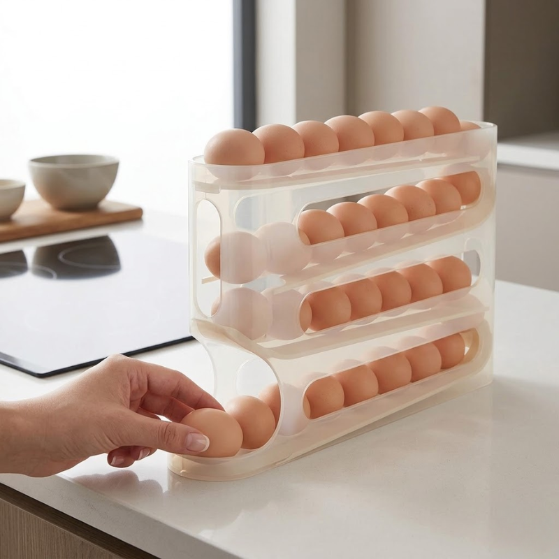 4 Layer Transparent Egg Storage Box Automatic Rolling Refrigerator Organizer Rack