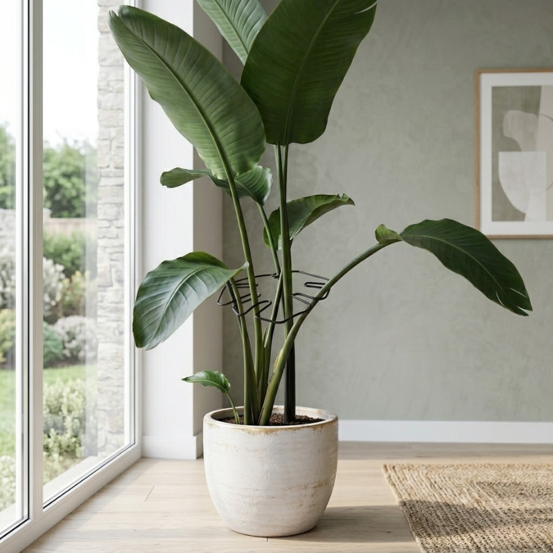 19cm Large Metal Plant Stem Support Black Monstera Climbing Stabilizer Decorative Leaf Design