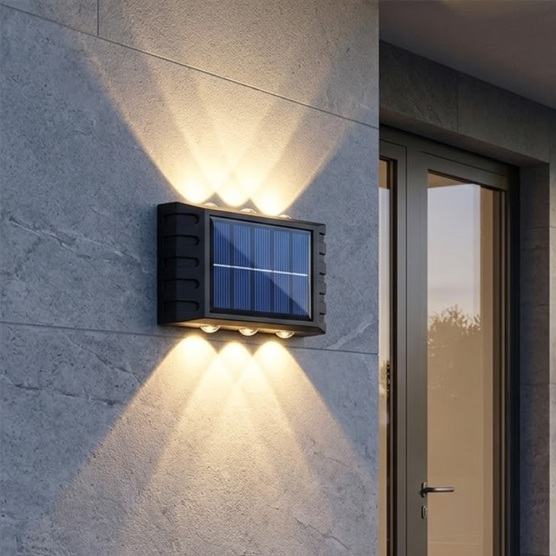 6 LED Solar Wall Light Warm Light Up and Down Outdoor Waterproof Garden Lamp