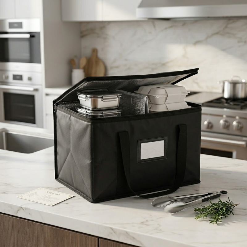 70L Insulated Food Delivery Bag Portable Thermal Cooler Carrier with Zipper Black