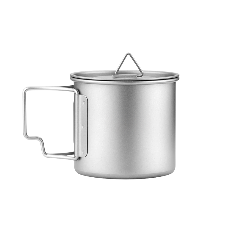 350ml Titanium Camping Mug Lightweight Portable Coffee Cup with Folding Handle and Lid for Outdoor Hiking