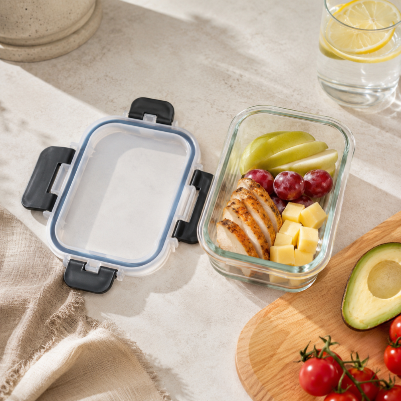 370ml Rectangular Glass Food Storage Container with Lid Microwave Freezer Dishwasher Friendly