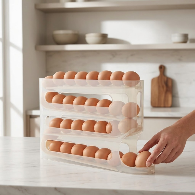4 Layer Transparent Egg Storage Box Automatic Rolling Refrigerator Organizer Rack