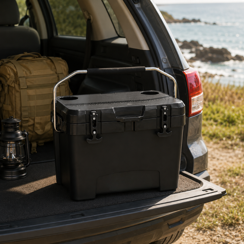 25L Portable Ice Cooler Box Black Insulated Camping Cold Storage Box