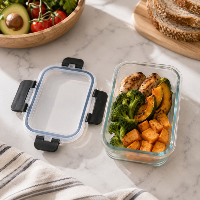 1040ml Rectangular Glass Food Storage Container with Lid Microwave Freezer Dishwasher Friendly