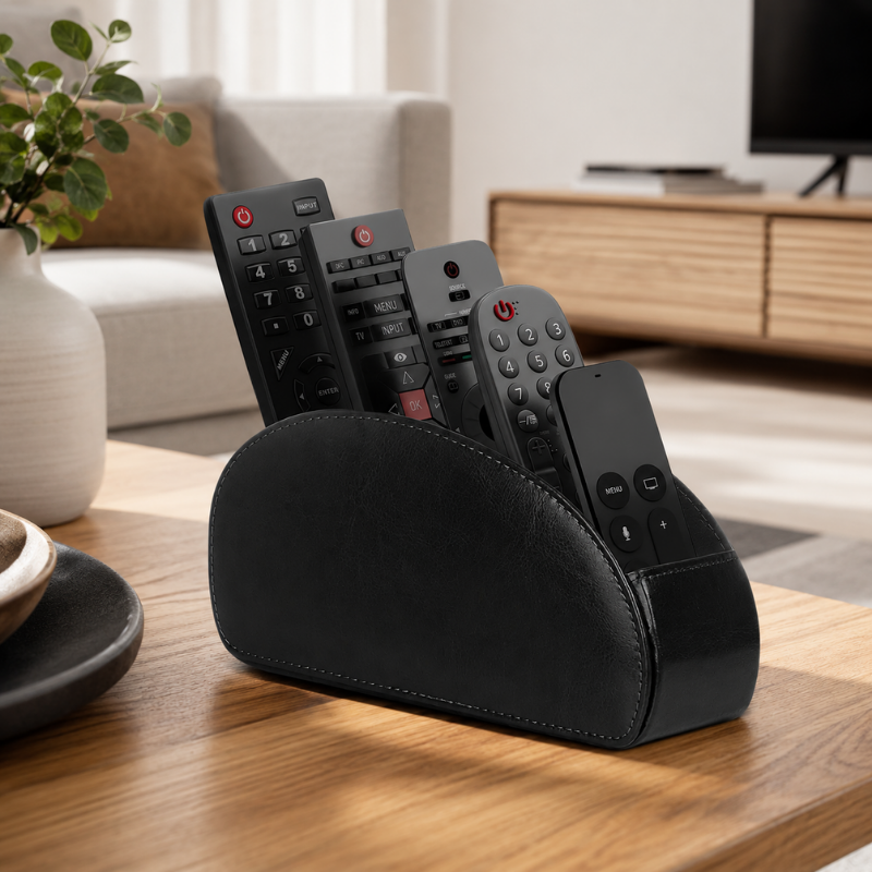 Black Remote Control Holder 5 Compartments Desktop Organizer Storage Box