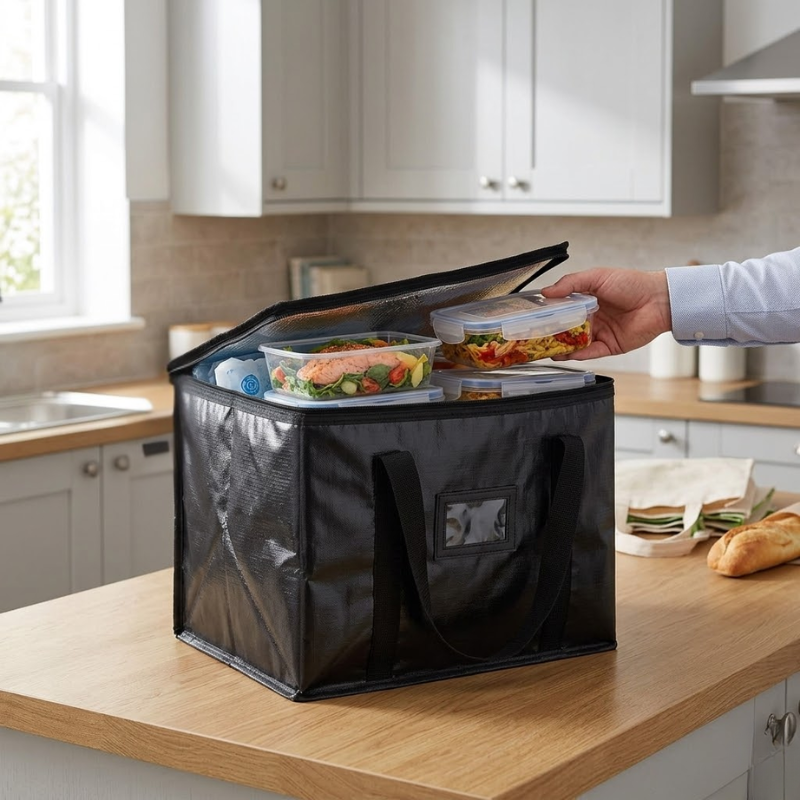 50L Insulated Food Delivery Bag Portable Thermal Cooler Carrier with Zipper Black