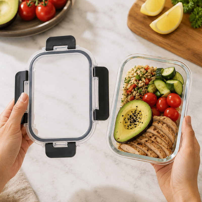 640ml Rectangular Glass Food Storage Container with Lid Microwave Freezer Dishwasher Friendly