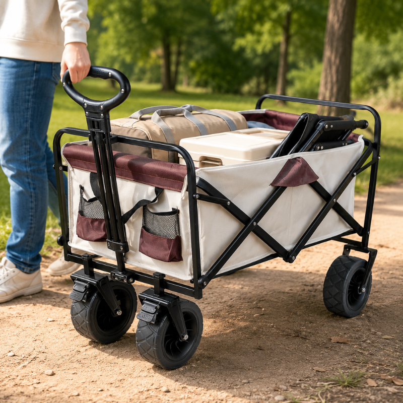 Foldable Utility Wagon Cart Large Capacity Outdoor Trolley for Beach Garden Camping