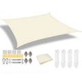Waterproof Sun Shade Sail Cream White 3 × 4 m Rectangle Canopy with 24 Piece Mounting Hardware Kit