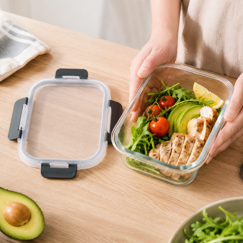 1040ml Rectangular Glass Food Storage Container with Lid Microwave Freezer Dishwasher Friendly