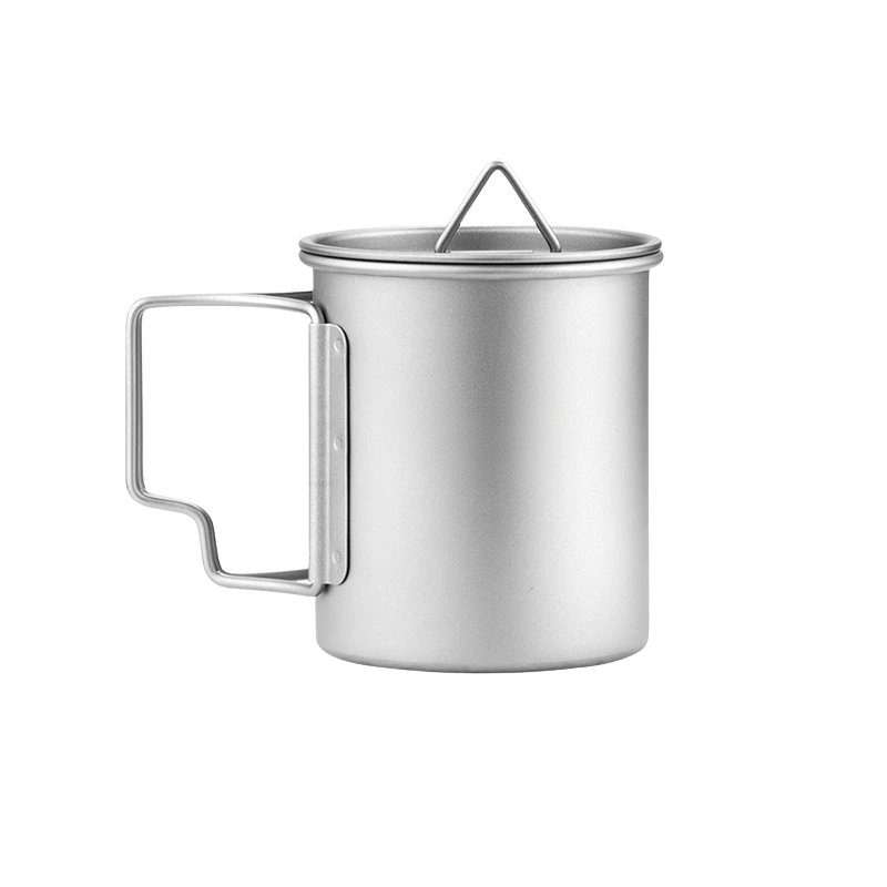 200ml Titanium Camping Mug Lightweight Portable Coffee Cup with Folding Handle and Lid for Outdoor Hiking