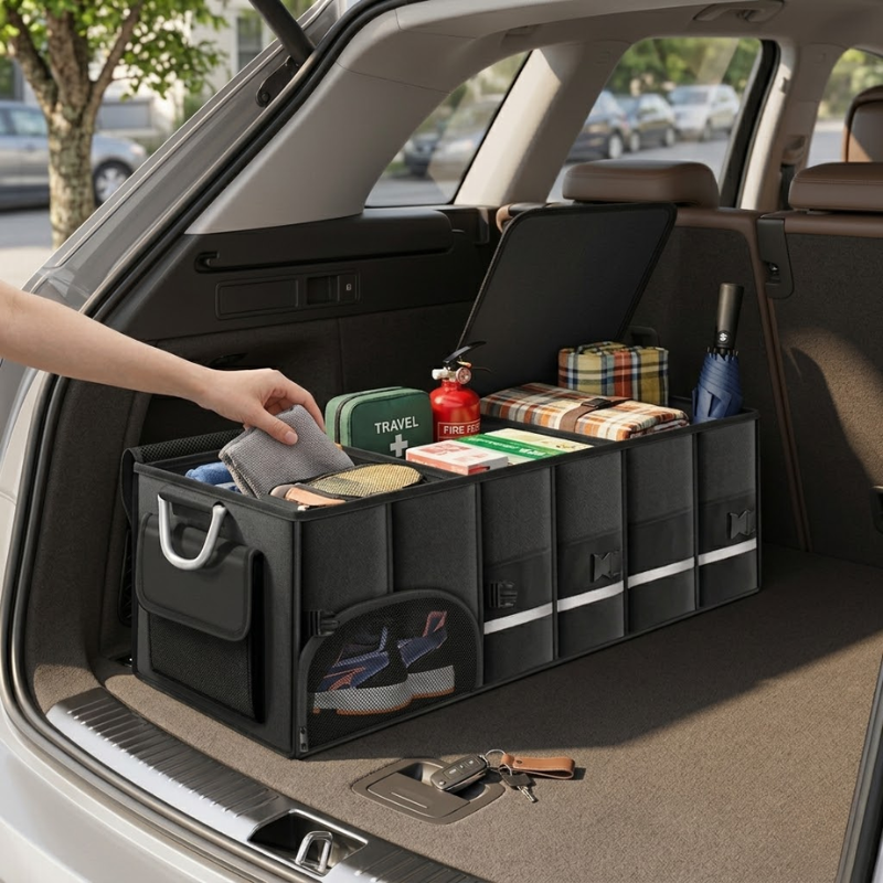 110L Foldable Car Trunk Storage Box Waterproof Cargo Organizer with Reinforced Handle