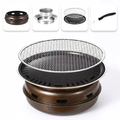 Portable Korean Style Large Round Charcoal BBQ Grill with Hob Pan and Net Tabletop Grill for Camping Picnic and Backyard Cooking