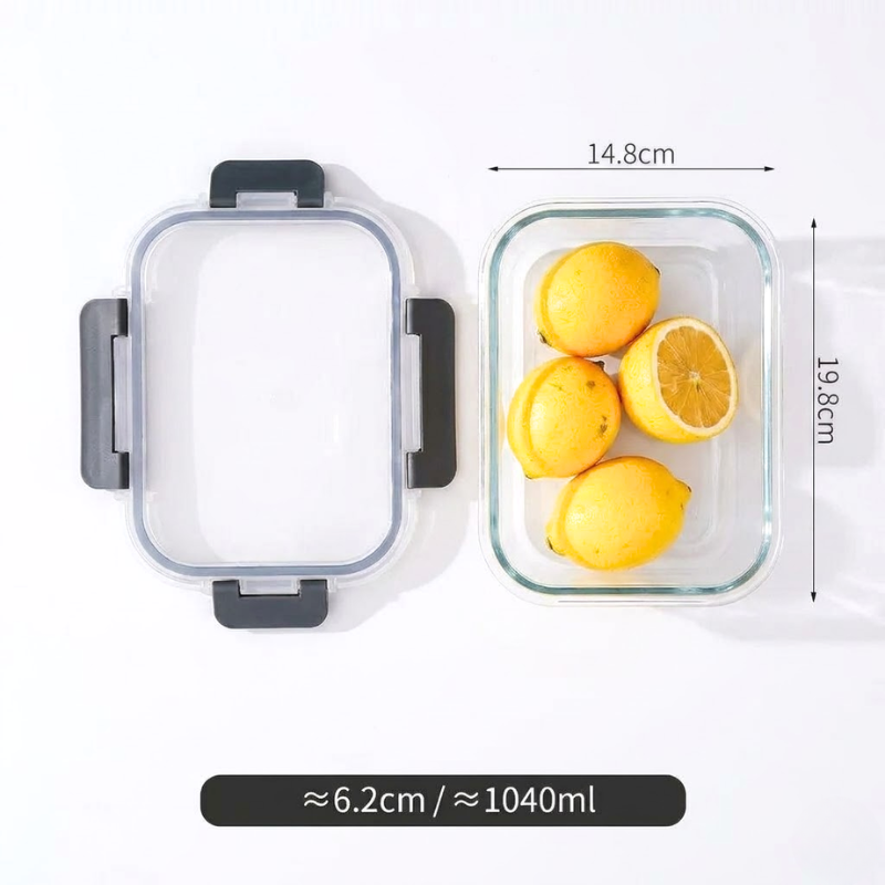 1040ml Rectangular Glass Food Storage Container with Lid Microwave Freezer Dishwasher Friendly