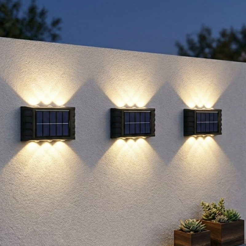6 LED Solar Wall Light Warm Light Up and Down Outdoor Waterproof Garden Lamp