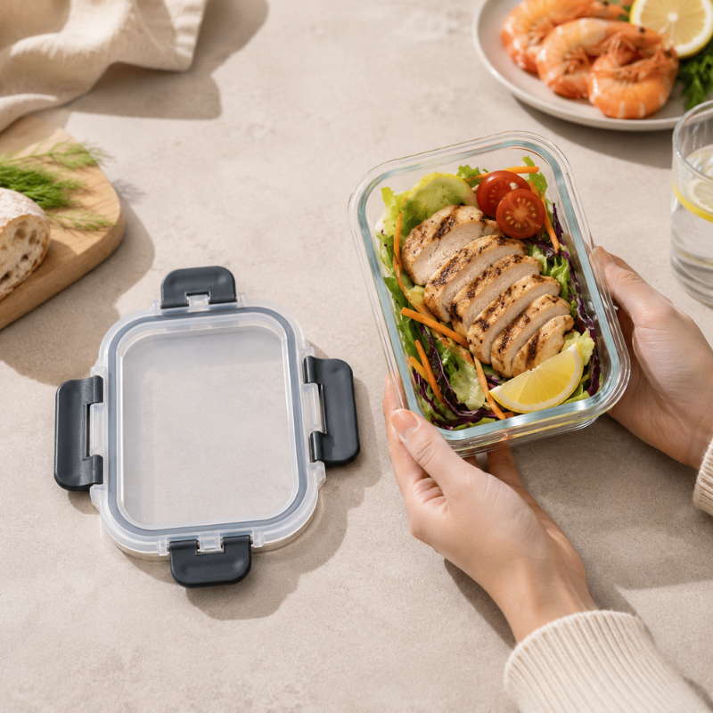 640ml Rectangular Glass Food Storage Container with Lid Microwave Freezer Dishwasher Friendly