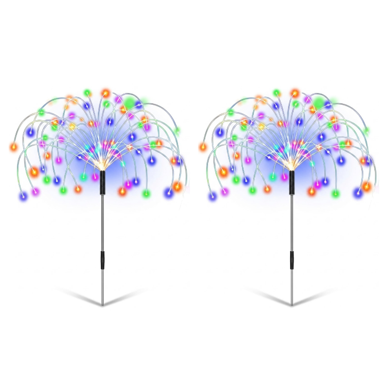 2 Piece Solar Firework Lights 90 LED Multicolor Waterproof Garden Stake Light for Outdoor Decoration