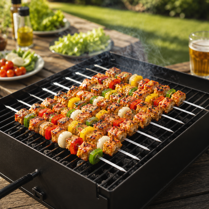 15 Piece Stainless Steel BBQ Skewers Reusable Kebab Sticks for Grilling