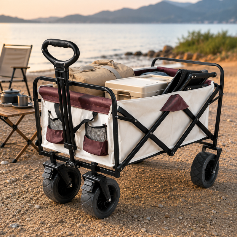 Foldable Utility Wagon Cart Large Capacity Outdoor Trolley for Beach Garden Camping