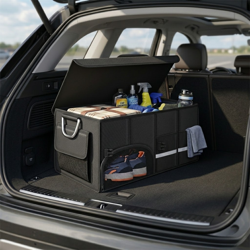 72L Foldable Car Trunk Storage Box Waterproof Cargo Organizer with Reinforced Handle
