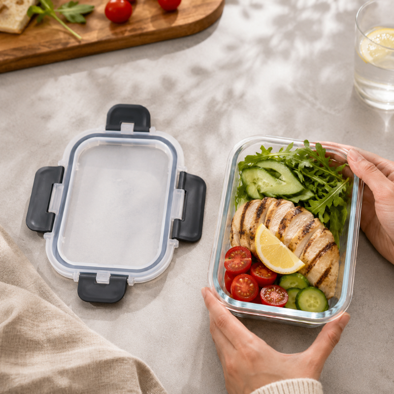 370ml Rectangular Glass Food Storage Container with Lid Microwave Freezer Dishwasher Friendly