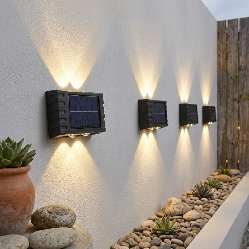 4 LED Solar Wall Light Warm Light Up and Down Outdoor Waterproof Garden Lamp