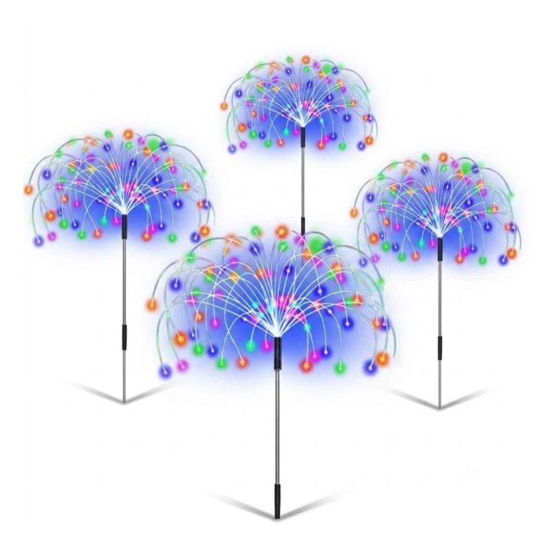 4 Piece Solar Firework Lights 90 LED Multicolor Waterproof Garden Stake Light for Outdoor Decoration