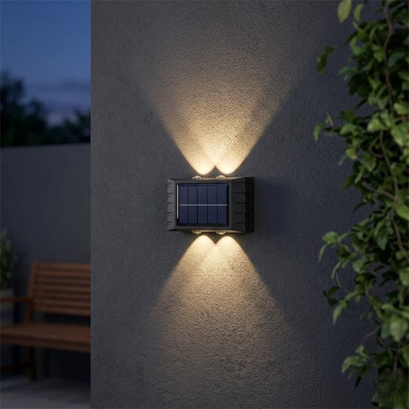 4 LED Solar Wall Light Warm Light Up and Down Outdoor Waterproof Garden Lamp