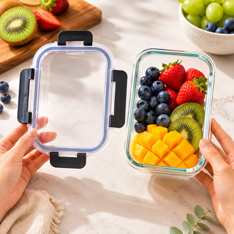 1040ml Rectangular Glass Food Storage Container with Lid Microwave Freezer Dishwasher Friendly