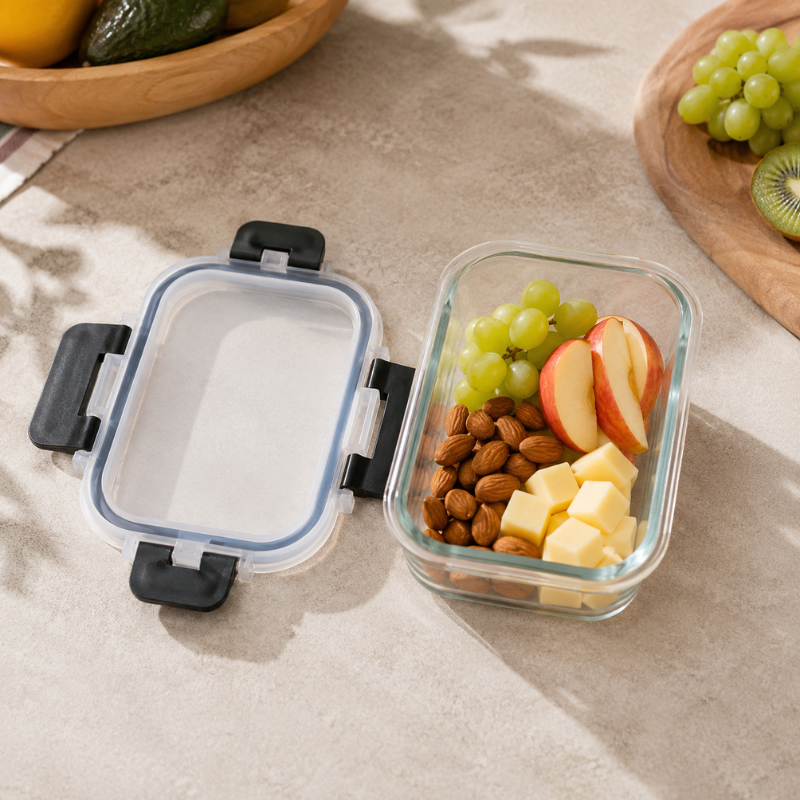 640ml Rectangular Glass Food Storage Container with Lid Microwave Freezer Dishwasher Friendly