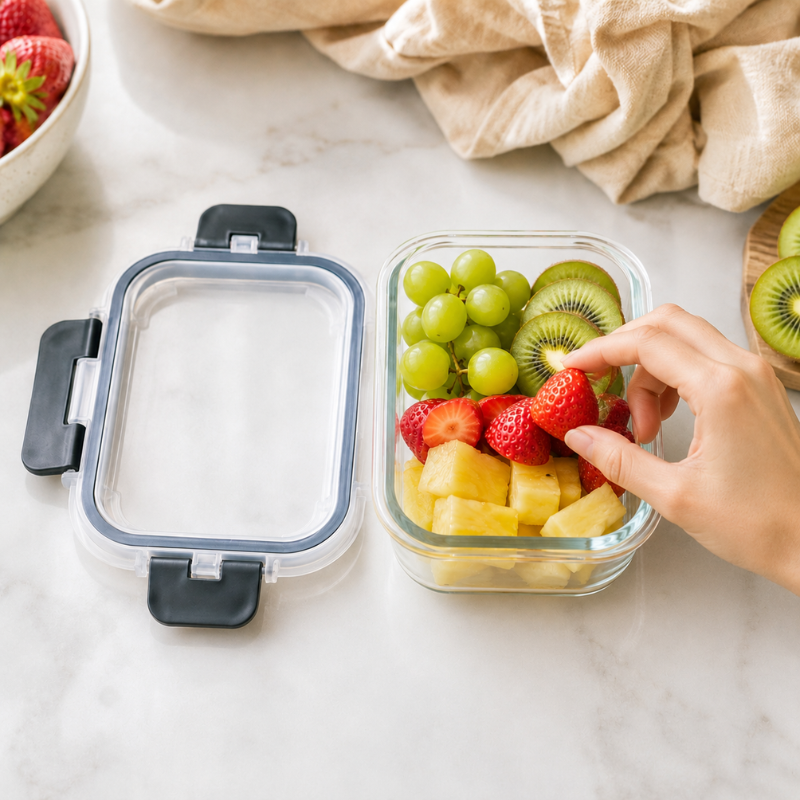 370ml Rectangular Glass Food Storage Container with Lid Microwave Freezer Dishwasher Friendly