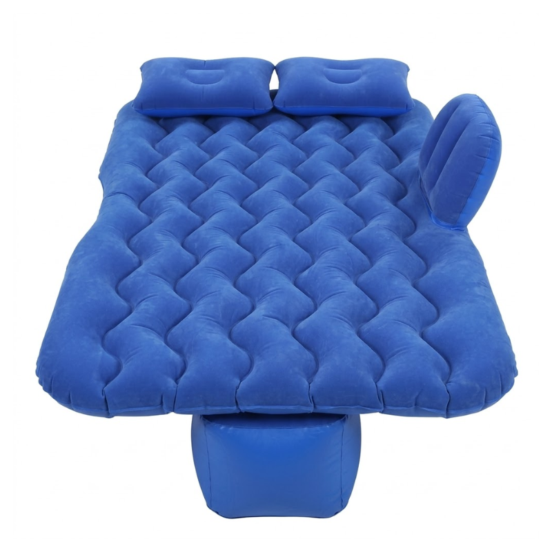 Inflatable Blue Car Travel Mattress Bed with Pillows for Back Seat Sleeping Camping Road Trips and Outdoor Adventures