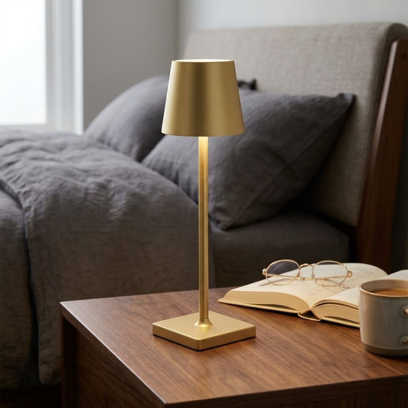LED Touch Gold Table Lamp 3 Color Dimmable USB Powered Desk Bedside Light
