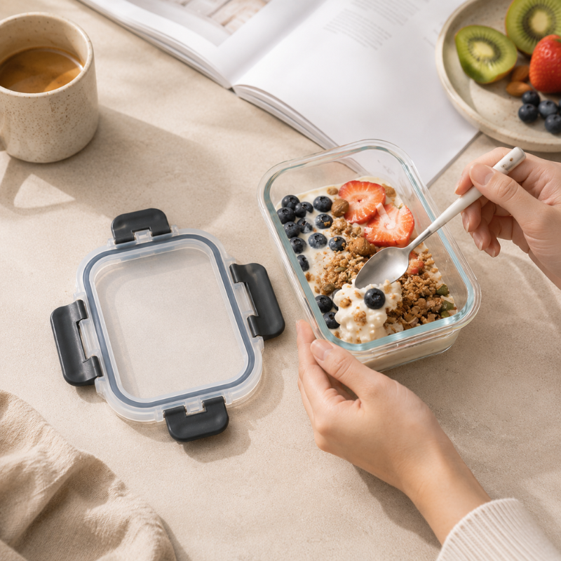 640ml Rectangular Glass Food Storage Container with Lid Microwave Freezer Dishwasher Friendly