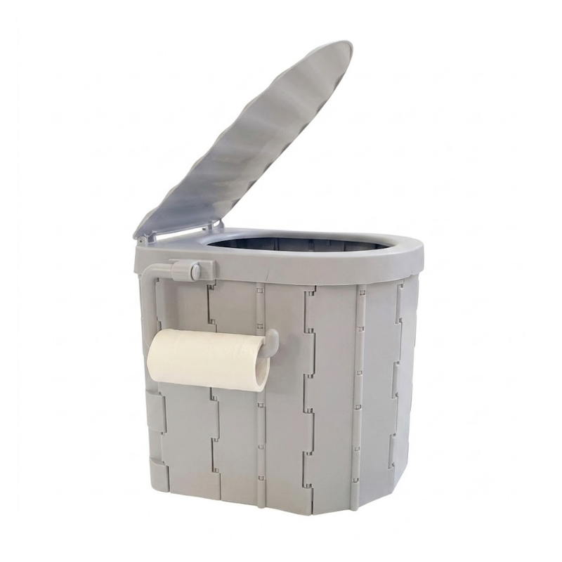 Portable Folding Bucket Toilet Seat Gray With Lid and Hook Compact Outdoor Emergency Toilet for Camping Travel