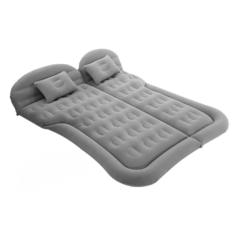 Inflatable Gray Double Car Travel Mattress Bed with Pillows for Back Seat Camping Road Trips and Outdoor Adventures