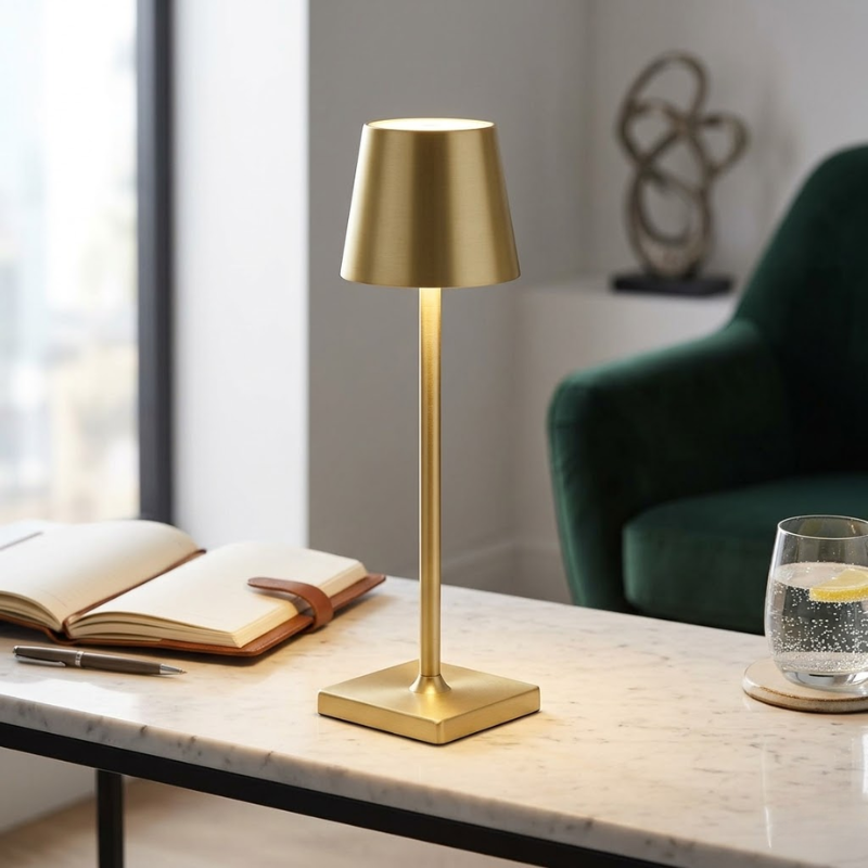 LED Touch Gold Table Lamp 3 Color Dimmable USB Powered Desk Bedside Light