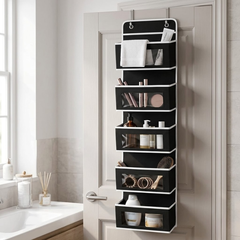 5 Shelf Black Hanging Storage Organizer Over Door 5 Pocket Rack